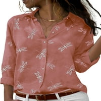 NOILLA ženska majica na dugme Tunic Majica Lapel Bluza za bluzu dame Ležerne prilike dugih rukava ružičasta