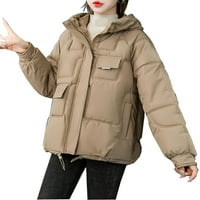 Ženske obrezane jakna na puffer naveli su čvrsti boju kratki natečeni zimski kaputi zatvaraju kapuljač sa kapuljačom sa džepom