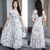 Gotyoou modne haljine Ženska casual moda V-izrez cvjetni print kratkih rukava haljina za plažu bijela