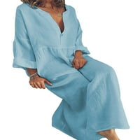 Žene plus pamučna posteljina dugih rukava labava čvrsta vanjska haljina kaftana