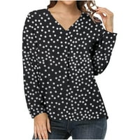 Ženska dukseriHirts moda casual tiska V-izrez Majica s dugim rukavima TOP bluza Pulover Active odjeća s crnom bojom