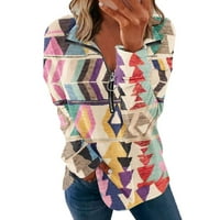 Bescita ženska modna tiskana rever pola patentnih zatvarača casual labav duks fit pulover dukserice