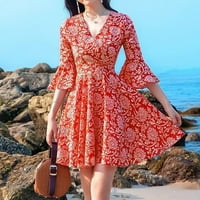 Ženska morska kuća za odmor cvjetno print v izrez za planu kratka rukava kratka suknja mini haljina