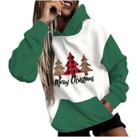 Popust Ženska modna dukserica s dugim rukavima Božićno stablo Grafičko pismo Ispis boja blok spajanje pulover sa džepom zelenom l