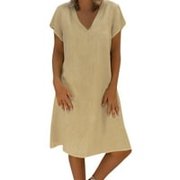 Clearmanske ljetne haljine za žene kratki rukav A-linijski temperament koljena na plaži Čvrsta V-izrez haljina smeđe s