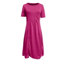 Ženske haljine Ženska Boho haljina za odmor okrugli izrez Kratki rukav Srednja dužina Solid Midi Pink