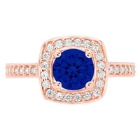 1.24ct okrugli rez simulirani plavi safir 18K ružičasto zlato Angažovanje halo prstena veličine 4,25