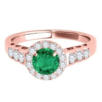 Aonejewelry 1. ct. HALO smaragdni i dijamantski zaručni prsten u 14K solidne ruže zlato