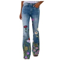 Ženski traperice širokih struka Dugme patentni patentni patentni ispisani traper hlače, casual pantne