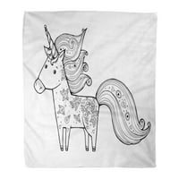 Flannel bacajte pokrivač Unicorn magične crno-bijele boje bojanke stranice za odrasle djeca smiješna
