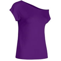 iopqo majice za žene dame casual off ramena čvrsta boja nepravilna gornja majica kratkih rukava ženske