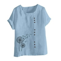 Olinvenn ženski trendy tipke pamučne majice Povratne maselion Print Tops Crew izrez košulje Plus size