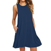 Ležerne haljine za žene Ženska modna ljetna čvrsta boja CrewNeck Velika haljina za ruke tamno plave xl