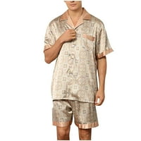Svilene pidžame za muškarce Dugme Zatvaranje majica i kratkih rukava sa džepovima sa džepovima Dvostruki