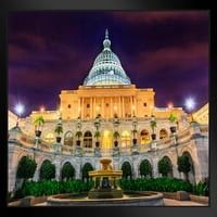 Sjedinjene Američke Države Capitol osvetljeni Washington DC Foto Art Print Crni drveni okviran Poster
