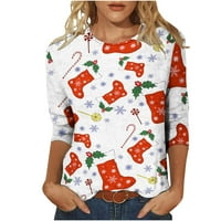 Asdoklhq Plus Veličine Božićne vrhove za žene Ženske tiskane labave majice rukava s bluzama okrugli