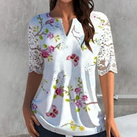 Dame majica s kratkim rukavima V izrez cvjetna tiskana čipka ženska jednostavna odjeća Streetwear Leisure