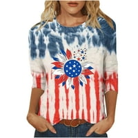 Odeerbi 4. jula Patriotska košulja za trake za žene šivanje kontrastne boje tri četvrtina rukava bluza