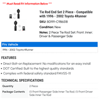 Krajnji set šipki - kompatibilan sa - Toyota 4Runner 2001