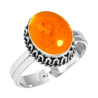 Srebrni prsten za žene - Djevojke narančasto jantarne kamene srebrne prstene 8. novembarske rođene jednostavne srebrne prstene veličine 8. poklon za žene na novogodišnjem srebrnoj nakitu sa draguljem
