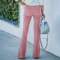 Žene corduroy flare hlače elastične struine obale dna pantalona sa džepovima