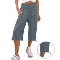 Zkozptok Ženske hlače Visoko struka labave smanjuju širine pantalone za noge ravne dukseve, srebro,