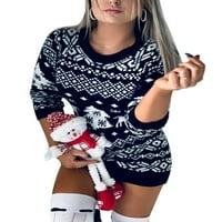 Ženska božićna džemper haljina za rezanje motorne pahuljice Klit dugih rukava okrugla vrata