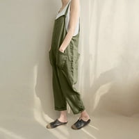 Tking modni ženski ljetni plus veličine posteljina skakači casual labav dugi gumb Rompers sa džepovima