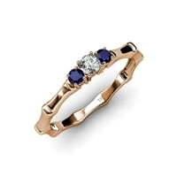 Blue Sapphire sa središnjim dijamantnim kamenim bambusovim prstenom 0. CT TW u 14k ružičastog zlata.Size