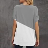 Ženska boja blok kratkih rukava kratkih rukava majica casual labave ljetne majice Tunic Tops Grey XL