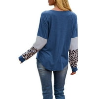 MAFULUS WOMENS Dugih rukava TOP Ležerni Leopard Ispis Patchwork Crew vrat pulover Duks labavi fit majice sa džepovima