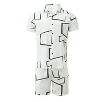 SNGXGN posteljina kratka odijela za muškarce Muška odjeća za outfit BLOBLOCK Striped gumb niz košulju i kratke hlače postavljaju Fasion White XL