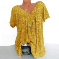 Žene ljetne vrhove Trendy casual plus veličina kratkih rukava V-izrez čvrsti boja bluza pulover vrhove košulje Žuta XL