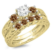 DazzlingRock kolekcija 1. Carat 14K šampanjca i bijeli dijamantni vintage kameni prsten CT, žuto zlato,