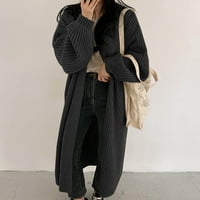 HFYIHGF ženski pleteni pletenje batwing kardigan s dugim rukavima proljeće jesen casual labav otvoreni prednji dugi džemper crni s jednom veličinom