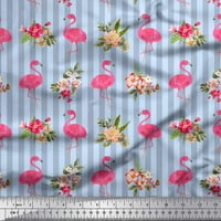 Soimoi Yellow Japan Crepe Satin Tkanina Stripe & Flamingo cvjetna ispis tkanina od dvorišta široko