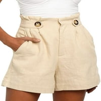 Sanviglor Women Mini pantalone Gumb visoki struk Dno Kratke hlače Ruched Shorts Beach Beige 2xL
