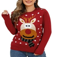 Ženski božićni džemperi Slatki Elk Print s dugim rukavima Pulover okruglog vrata Ležerne prilike