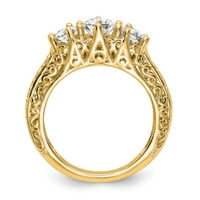 Čvrsta 14k žuto zlato tri kamena dijamantna zaručnički prsten sa CZ kubičnom cirkonije veličine 7.5