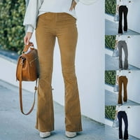 Žene corduroy bljeskalice hlače zvona donje elastična visoka struka vintage duge pantalone