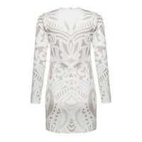 Knqrhpse Maxi haljine za žene Ženska moda Retro tiskana srednje dužine Haljina s V-izrezom Haljina bijele