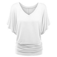 Lak-duljina čvrsta bluza Ležerne prilike V-izrez za žene Bijela 2xL
