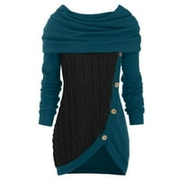 Vremenska pahuljica Plus Veličina za žene okrugli vrat dugih rukava čvrstog botona Pachwork asimetrični vrhovi džemper, plavi, xxxxxl