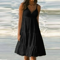 RBAOFUJIE Ljetne haljine Ženska modna ljetna ljeta Solid Color V izrez Party Party Party Klizni haljina Žene Ležerne haljine Crna haljina