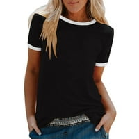 Ženski vrhovi Žene Modni Ležerni print O-izrez Labavi majica kratkih rukava Top bluza pulover crne haljine za žene