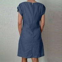 Žene Lood Cror Okrugla Čvrsta kratka haljina Casual Džepna haljina Mini rukave Ženske haljine Žene Ležerne