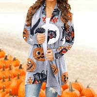 Tking Fashion Women's Halloween Cardigan Ispis pletiva s dugim rukavima Otvoreni prednji Plus veličina pletena džemper odijelo za kaput - l