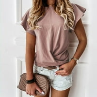 Modne žene Casual Solid Rucfles Majica kratkih rukava Bluza Pink XL
