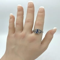 Blue Victorian Style Sterling srebrni tri kameni simulirani safirni prsten 1142
