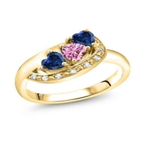 Gem kameni kralj 18k žuti pozlaćeni srebrni prsten ružičasti moissine stvorio je safir